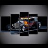 Street Rod With Flames Mickey Thompson Blower Ford Coupe - Automative 5 Panel Canvas Art Wall Decor