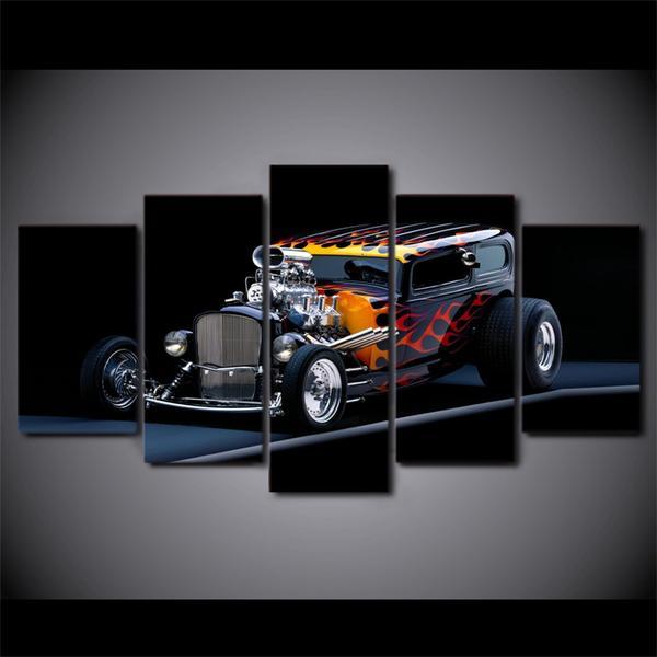 Street Rod With Flames Mickey Thompson Blower Ford Coupe - Automative 5 Panel Canvas Art Wall Decor Street Rod With Flames Mickey Thompson Blower Ford Coupe - Automative 5 Panel Canvas Art Wall Decor