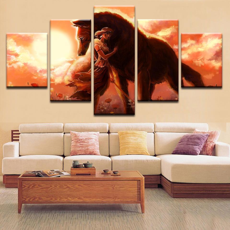 Studio Ghibli Princess Mononoke And Moro - Anime 5 Panel Canvas Art Wall Decor Studio Ghibli Princess Mononoke And Moro - Anime 5 Panel Canvas Art Wall Decor
