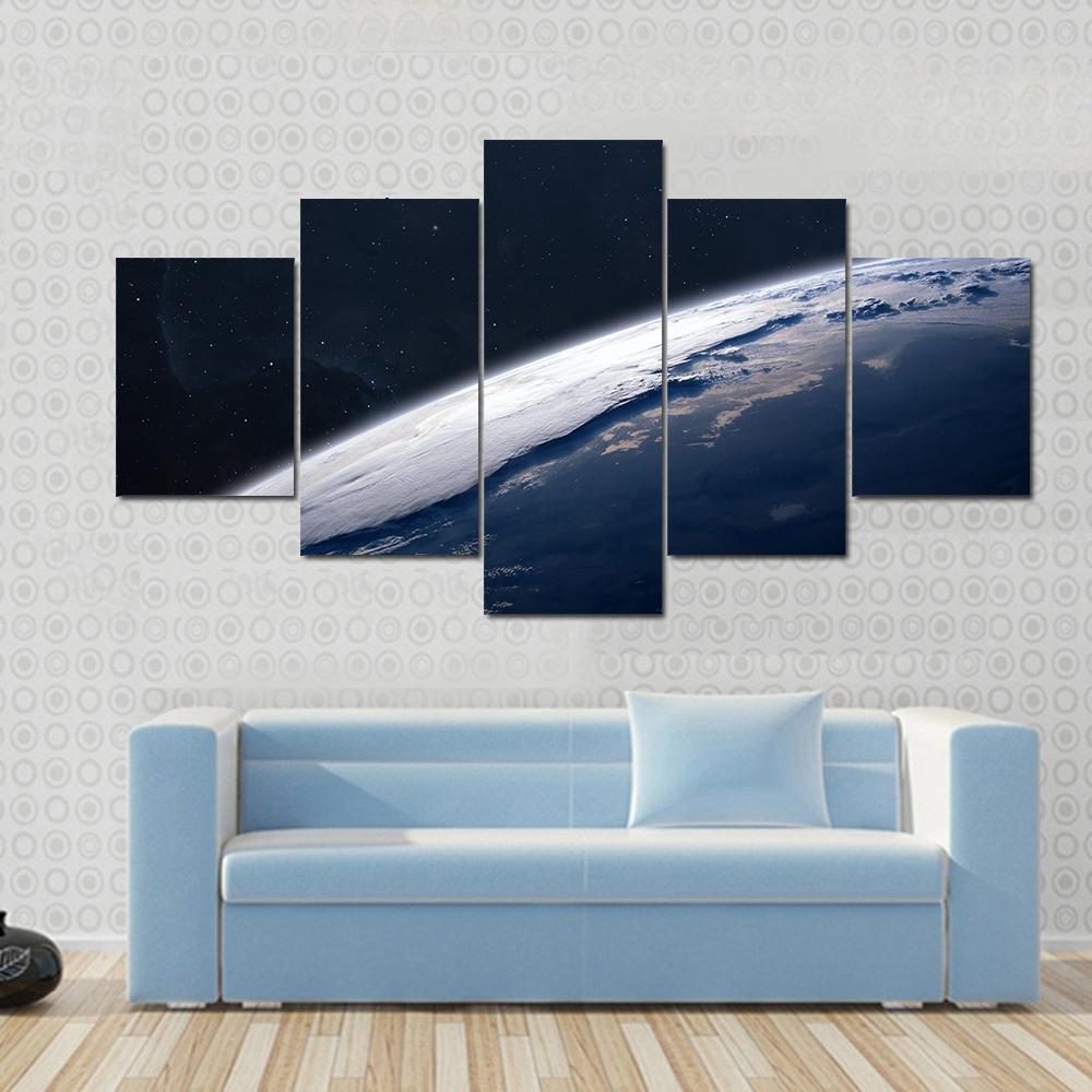 Stunning View Of Earth From Space - Space 5 Panel Canvas Art Wall Decor Stunning View Of Earth From Space - Space 5 Panel Canvas Art Wall Decor