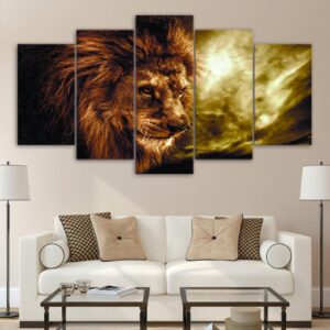 Style Lion Animal - Animal 5 Panel Canvas Art Wall Decor