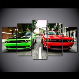 Sublime Green Red Dodge Challenger Srt Rt - Automative 5 Panel Canvas Art Wall Decor
