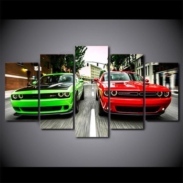 Sublime Green Red Dodge Challenger Srt Rt - Automative 5 Panel Canvas Art Wall Decor Sublime Green Red Dodge Challenger Srt Rt - Automative 5 Panel Canvas Art Wall Decor