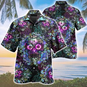 Sugar Skull Floral Pattern Hawaiian Shirt