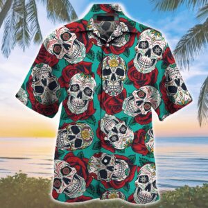 Sugar Skull Roses Pattern Hawaiian Shirt