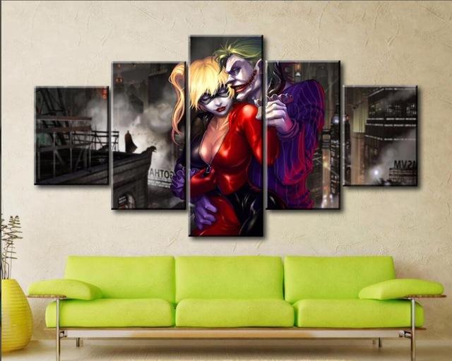 Suicide Squad Joker Harley Quinn - Dc 5 Panel Canvas Art Wall Decor Suicide Squad Joker Harley Quinn - Dc 5 Panel Canvas Art Wall Decor