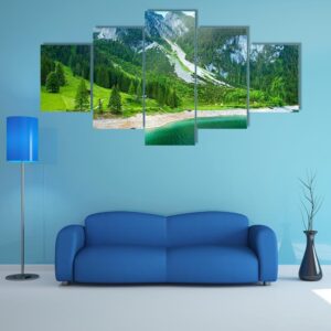 Summer Alpine Mountain Lake - Nature 5 Panel Canvas Art Wall Decor