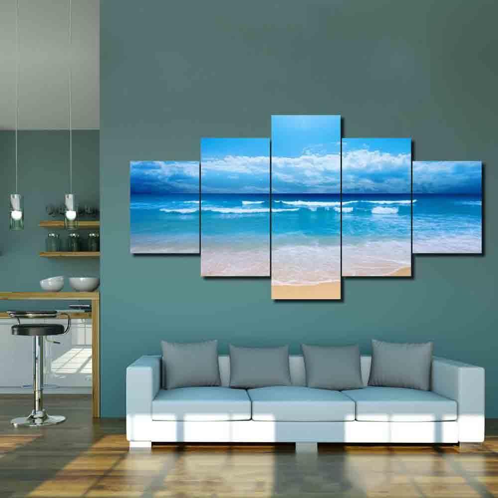 Summer Blue Ocean - Space 5 Panel Canvas Art Wall Decor Summer Blue Ocean - Space 5 Panel Canvas Art Wall Decor