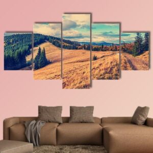 Summer Landscape In Mountains - Nature 5 Panel Canvas Art Wall Decor