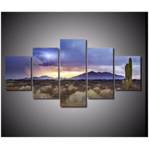 Summer Storm In Desert - Nature 5 Panel Canvas Art Wall Decor