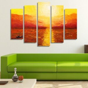 Summer Sunset Warm Colors - Abstract 5 Panel Canvas Art Wall Decor