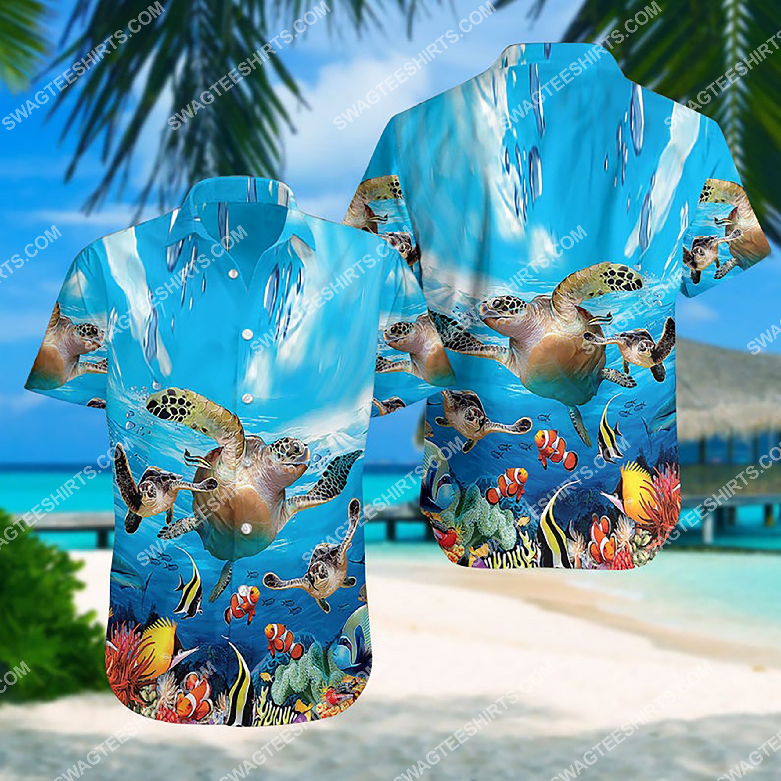 Summer Time Sea Turtle All Over Print Hawaiian Shirt Summer Time Sea Turtle All Over Print Hawaiian Shirt