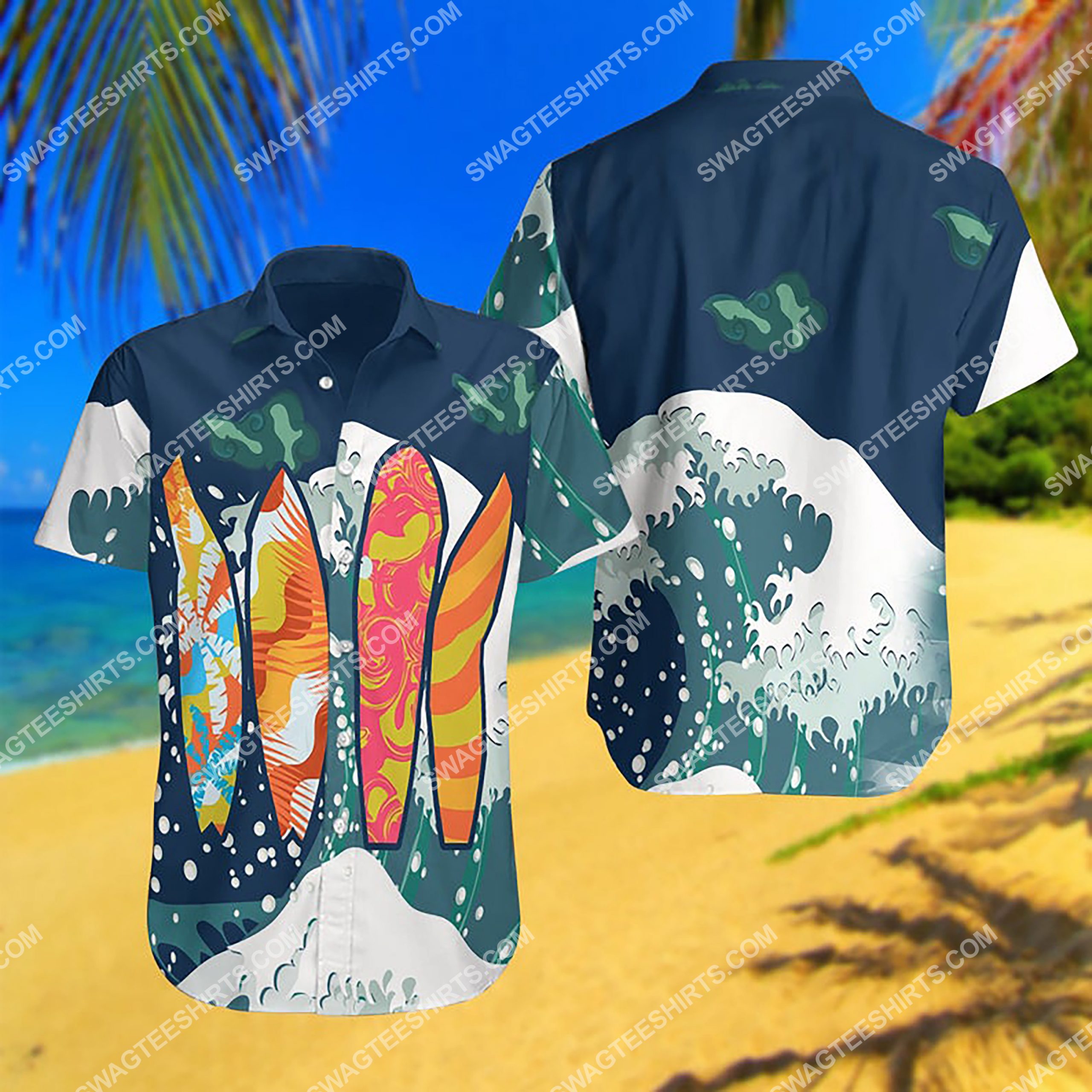 Summer Time Surfing All Over Print Hawaiian Shirt Summer Time Surfing All Over Print Hawaiian Shirt