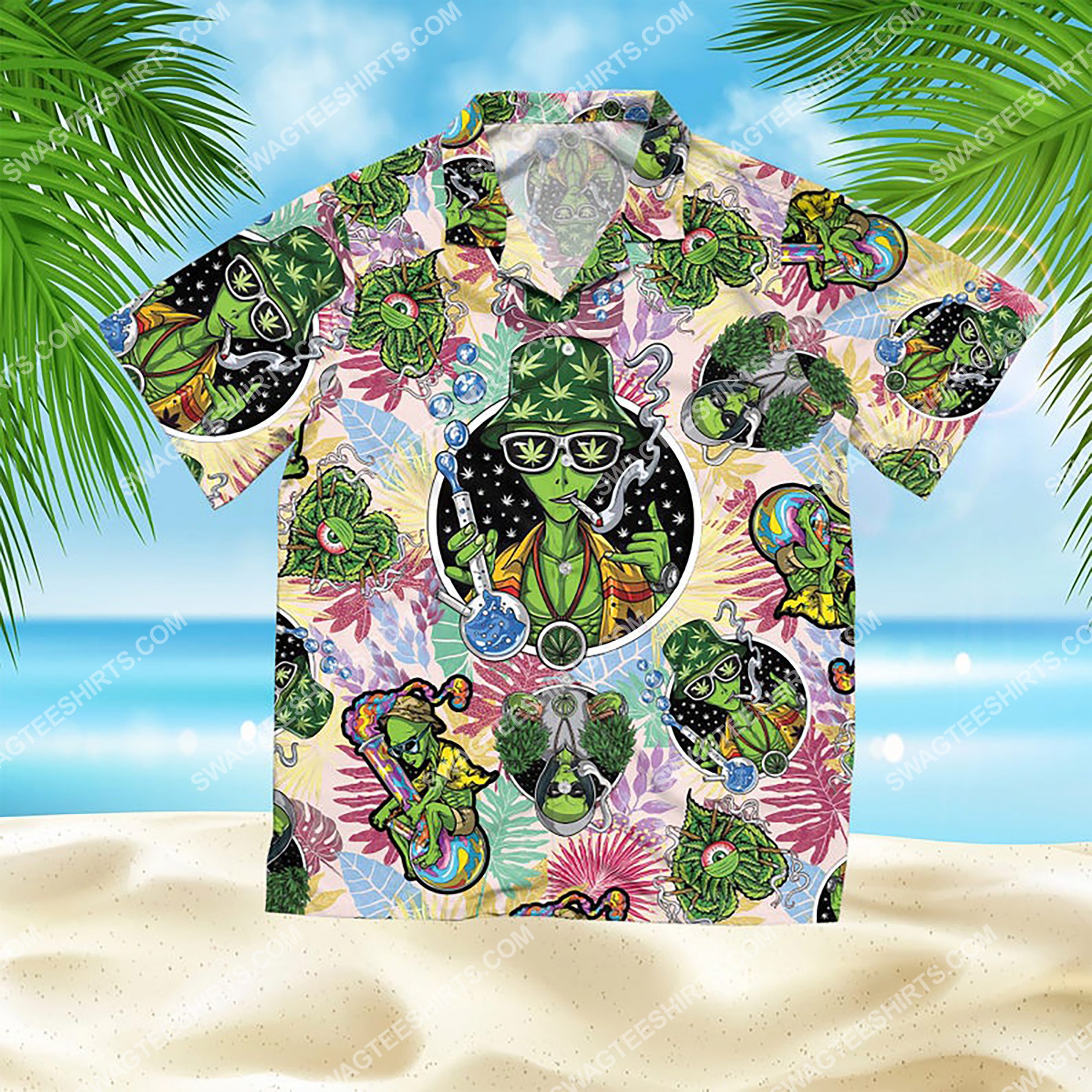Summer Time Tropical Alien Cannabis All Over Print Hawaiian Shirt Summer Time Tropical Alien Cannabis All Over Print Hawaiian Shirt