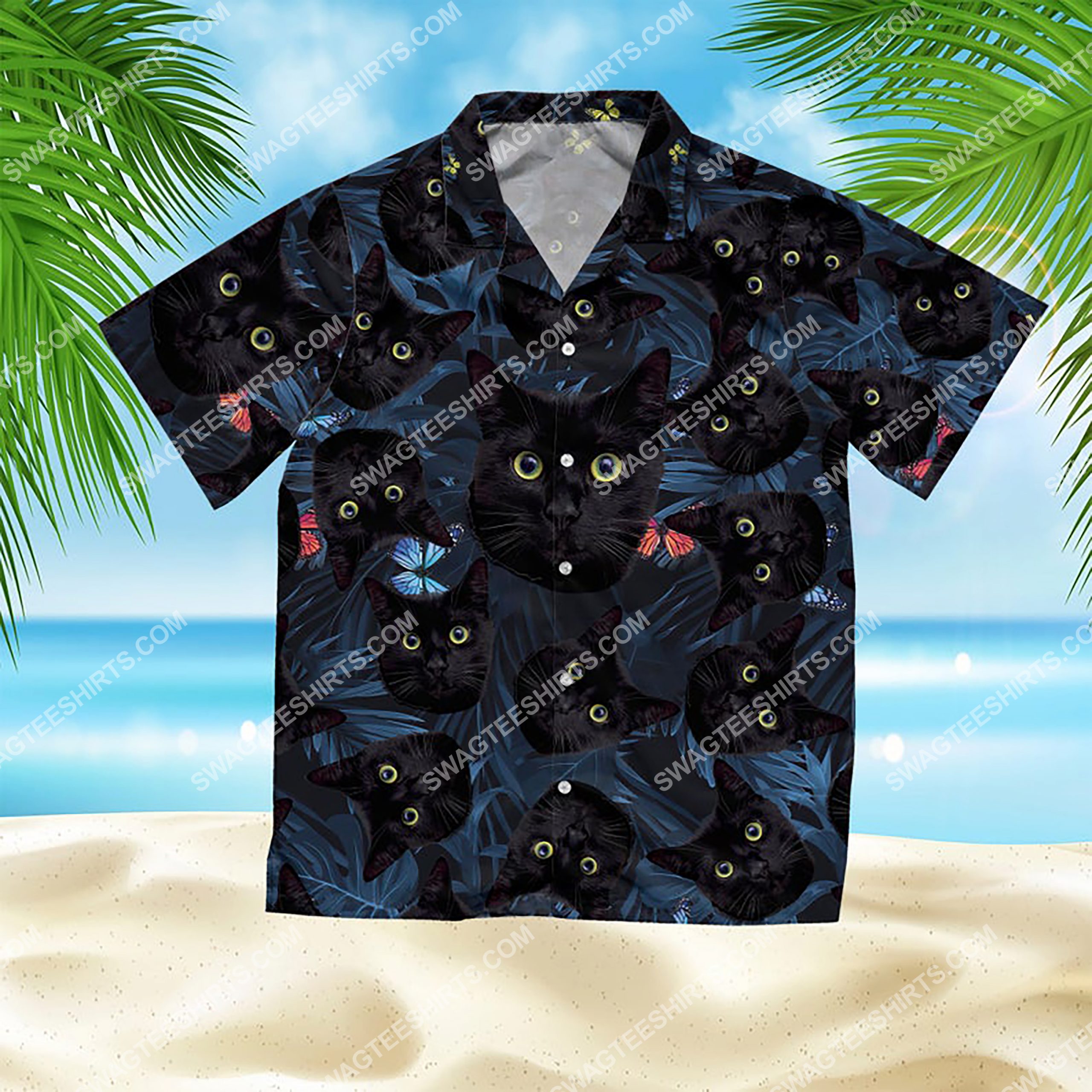 Summer Time Tropical Black Cat All Over Print Hawaiian Shirt Summer Time Tropical Black Cat All Over Print Hawaiian Shirt