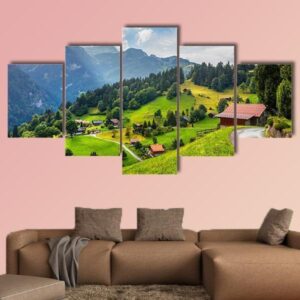 Summer View Of Wengen Village - Nature 5 Panel Canvas Art Wall Decor