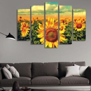 Sun Flower - Nature 5 Panel Canvas Art Wall Decor
