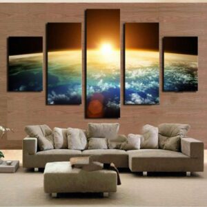 Sun Rising Over Earth - Space 5 Panel Canvas Art Wall Decor
