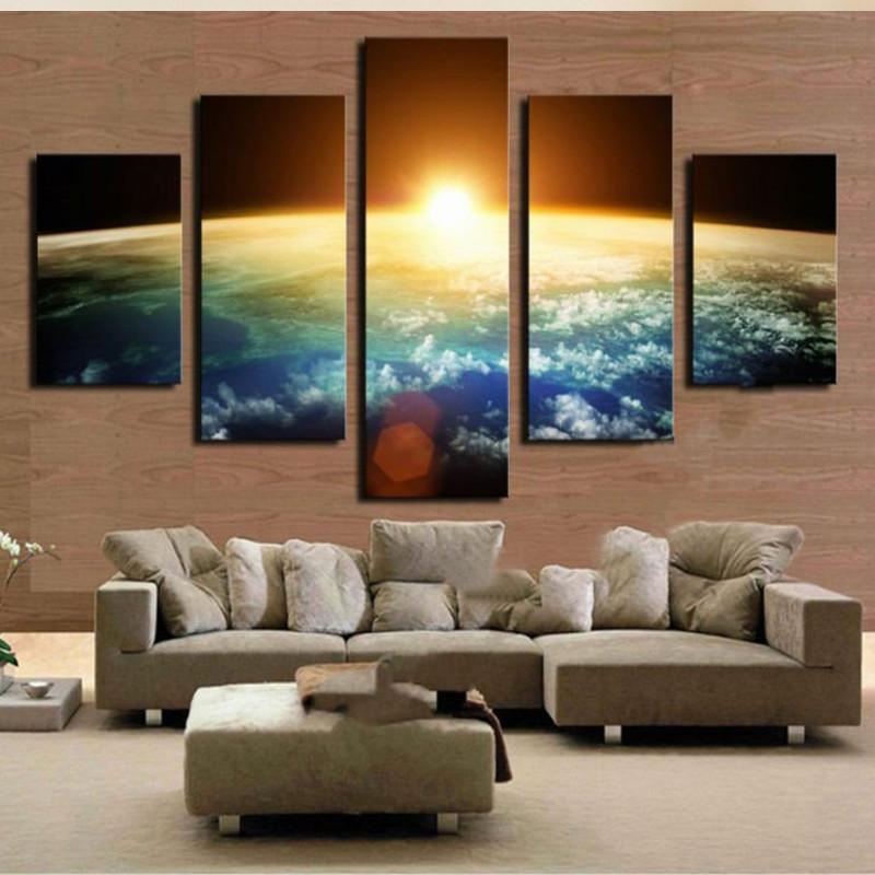 Sun Rising Over Earth - Space 5 Panel Canvas Art Wall Decor Sun Rising Over Earth - Space 5 Panel Canvas Art Wall Decor