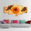 Sunflower Butterfly - Animal 5 Panel Canvas Art Wall Decor