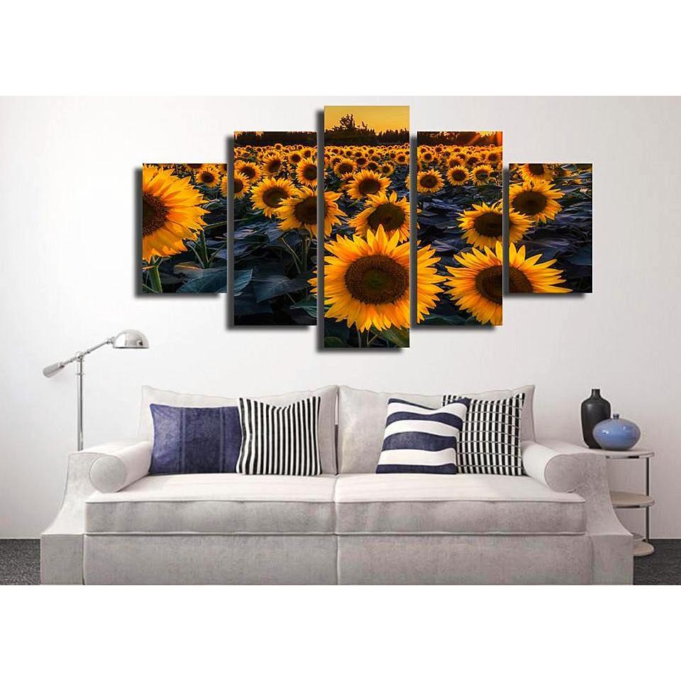 Sunflower Field In Evening- Nature 5 Panel Canvas Art Wall Decor Sunflower Field In Evening- Nature 5 Panel Canvas Art Wall Decor