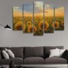 Sunflower Field Oil - Nature 5 Panel Canvas Art Wall Decor