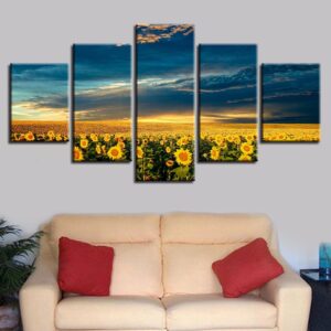 Sunflower Flower Sea - Nature 5 Panel Canvas Art Wall Decor