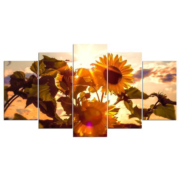 Sunflower Flowers Sun Sky 1 - Nature 5 Panel Canvas Art Wall Decor Sunflower Flowers Sun Sky 1 - Nature 5 Panel Canvas Art Wall Decor