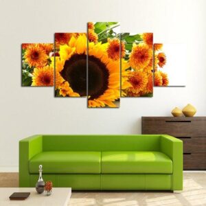 Sunflower Love - Nature 5 Panel Canvas Art Wall Decor