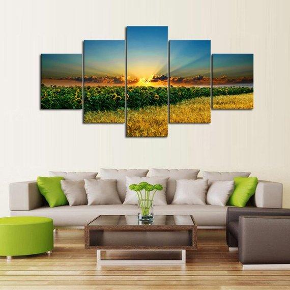 Sunflower Storm - Nature 5 Panel Canvas Art Wall Decor Sunflower Storm - Nature 5 Panel Canvas Art Wall Decor