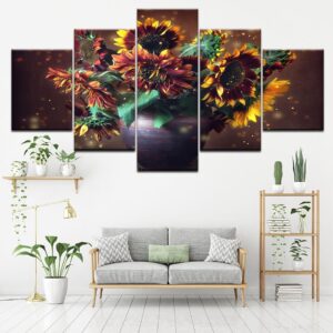Sunflower Vase - Nature 5 Panel Canvas Art Wall Decor