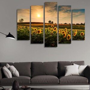 Sunflowers Field - Nature 5 Panel Canvas Art Wall Decor