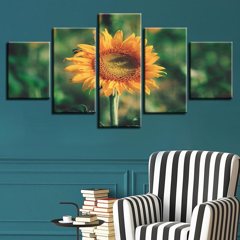 Sunflowers - Nature 5 Panel Canvas Art Wall Decor Sunflowers - Nature 5 Panel Canvas Art Wall Decor