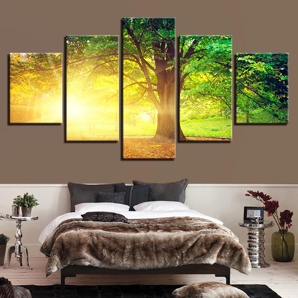 Sunlight Trees - Nature 5 Panel Canvas Art Wall Decor Sunlight Trees - Nature 5 Panel Canvas Art Wall Decor
