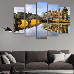 Sunny Morning In Amsterdam - Nature 5 Panel Canvas Art Wall Decor