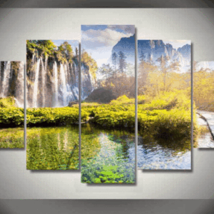 Sunny Point Falls - Nature 5 Panel Canvas Art Wall Decor