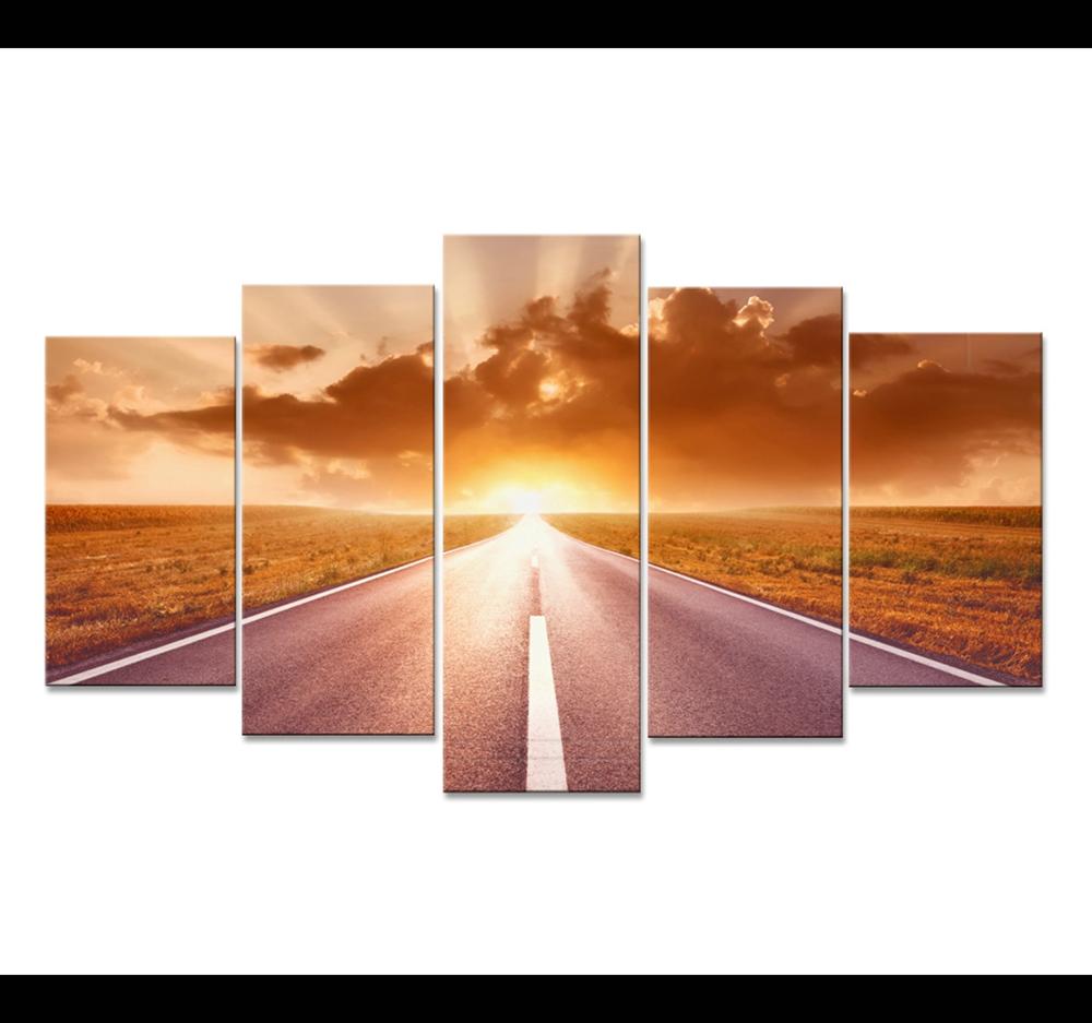Sunny Road - Nature 5 Panel Canvas Art Wall Decor Sunny Road - Nature 5 Panel Canvas Art Wall Decor