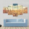 Sunny Wheat Field - Nature 5 Panel Canvas Art Wall Decor