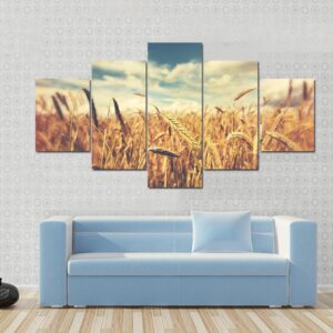 Sunny Wheat Field - Nature 5 Panel Canvas Art Wall Decor
