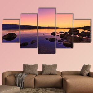 Sunrise Above A Lake - Nature 5 Panel Canvas Art Wall Decor