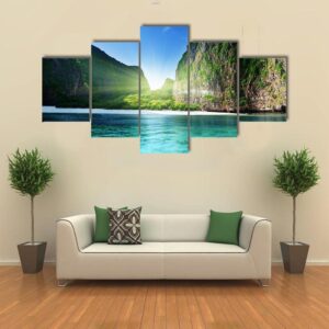 Sunrise At Maya Bay - Nature 5 Panel Canvas Art Wall Decor