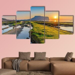 Sunrise At Seongsan Ilchulbong In South Korea - Nature 5 Panel Canvas Art Wall Decor