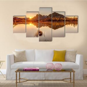 Sunrise At Vermilion Lakes - Nature 5 Panel Canvas Art Wall Decor