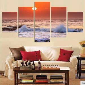 Sunrise Beach Ocean - Nature 5 Panel Canvas Art Wall Decor