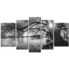 Sunrise Before The Tree And Lake Landscape - Nature 5 Panel Canvas Art Wall Decor