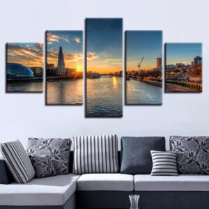 Sunrise Building 5 - Nature 5 Panel Canvas Art Wall Decor
