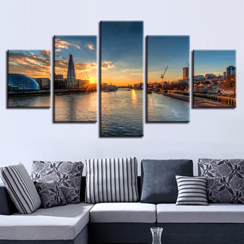 Sunrise Building 5 - Nature 5 Panel Canvas Art Wall Decor Sunrise Building 5 - Nature 5 Panel Canvas Art Wall Decor