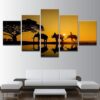 Sunrise Elephant Family - Animal 5 Panel Canvas Art Wall Decor