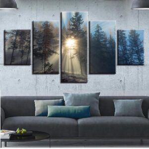Sunrise Forest 5 - Nature 5 Panel Canvas Art Wall Decor