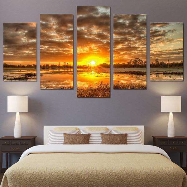 Sunrise Morning Sun 01 - Nature 5 Panel Canvas Art Wall Decor Sunrise Morning Sun 01 - Nature 5 Panel Canvas Art Wall Decor